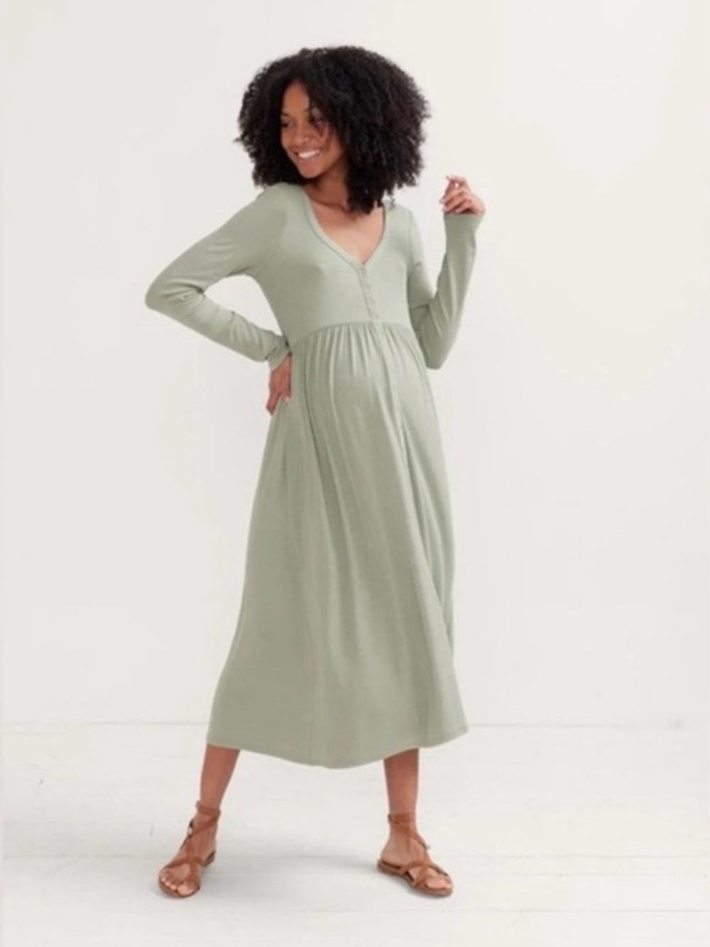 Hatch maternity softest ribbed nursing Sage 0 xs Long Sleeve Midi Dress